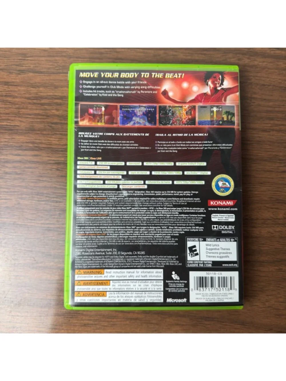 Dance Dance Revolution Video Game Microsoft Xbox 360 E10+ CIB W Manual